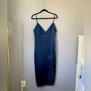 Satin Navy Slip Dress with Ties